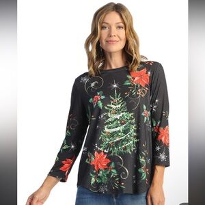 Jess & Jane Christmas Wish shirt Rounded hem 3/4 sleeve top looks like L-XL